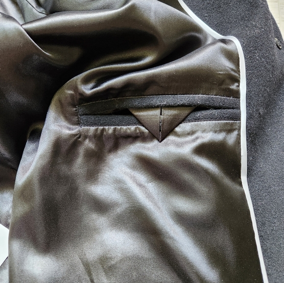 DKNY Black Wool Coat Womens Xl Long Zipper Pockets Button - Picture 6 of 14